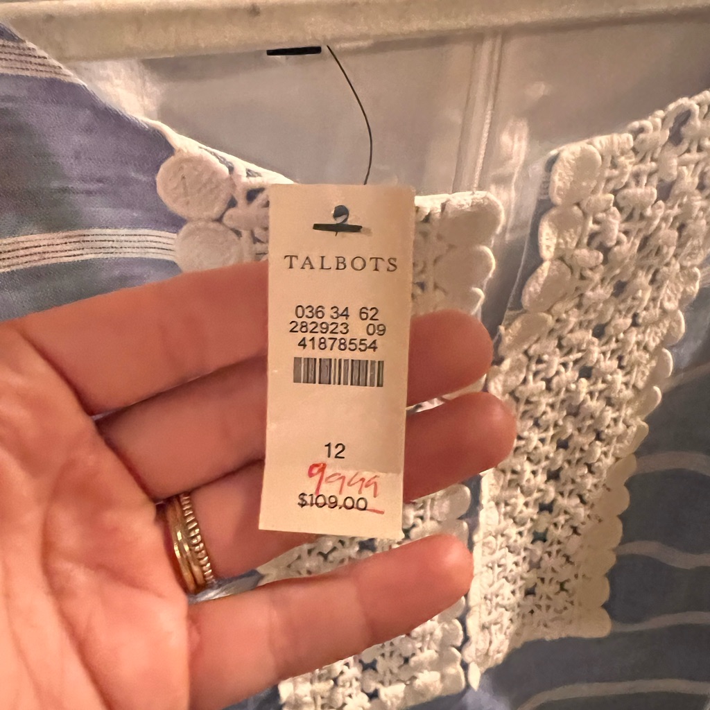Talbots Blue And White Striped Dress With Lace Detail